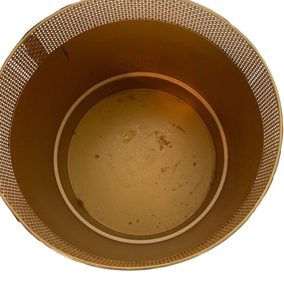 Brushed Gold Metal Waste Basket Or Planter With Woven Textured Top - Picture 5 of 7